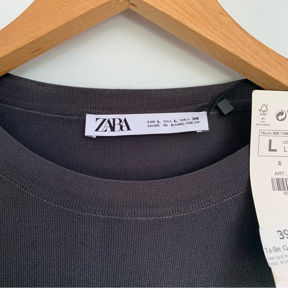 ZARA CHARCOAL LONG SLEEVED TOP NWT - Picture 4 of 8